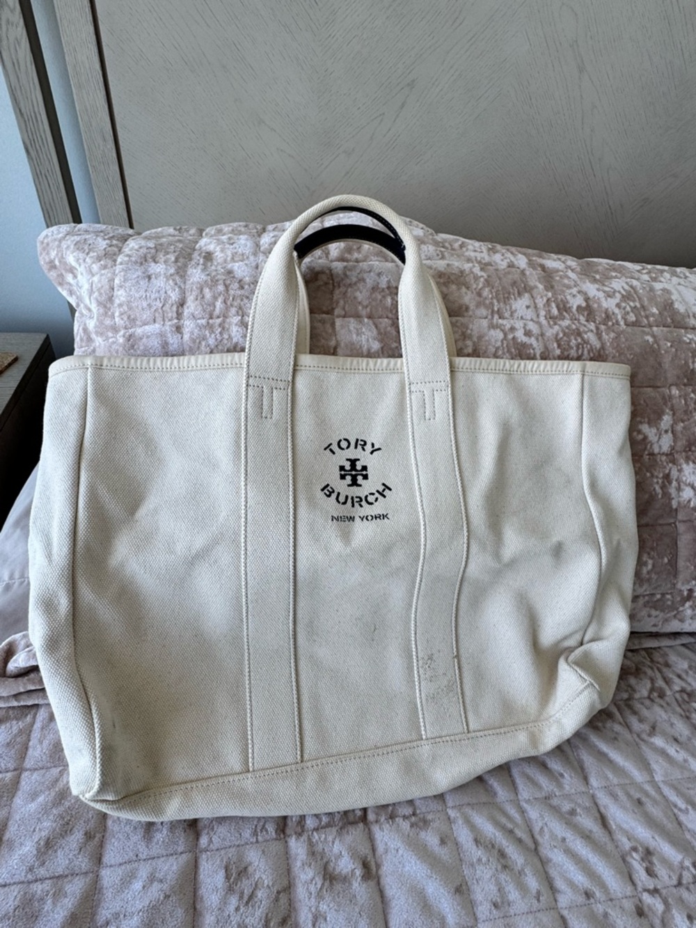 Tory Burch Cream Canvas Logo Tote